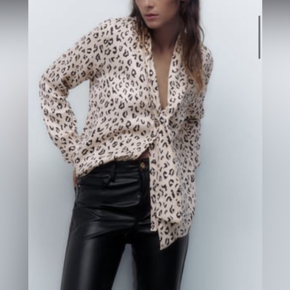 Zara satin effect animal print blouse size small